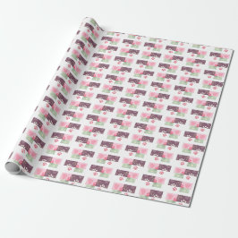Papel De Regalo Pasta verde rosa malva y diseño cardíaco