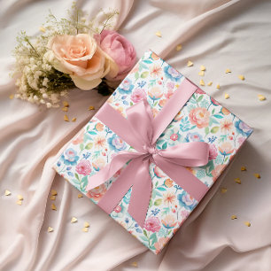 Papel De Regalo Pastel Acuarela Floral Botánico Femenino