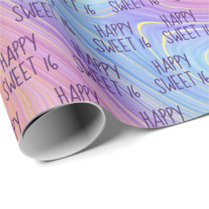 Papel De Regalo Pastel Arcoiris Swirl Sweet 16