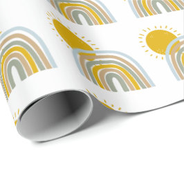 Papel De Regalo Pastel Azul Arcoiris Primer Día Fiesta Tema 