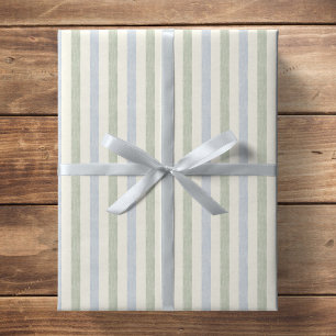 Papel De Regalo Pastel Azul Claro Verde Salvia Beige Raya Boho