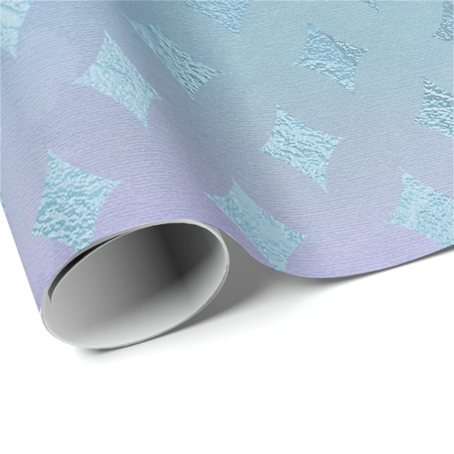 Papel De Regalo Pastel azul Verde azulado Aqua Ombre Cristales Púr (Esquina del rollo)