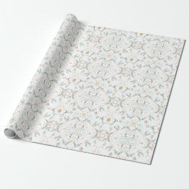 Papel De Regalo Pastel blanco Sage & Beige Vintage Christmas