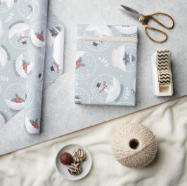 Papel De Regalo Pastel Blue Cute Snowman Navidades de Snowglobe