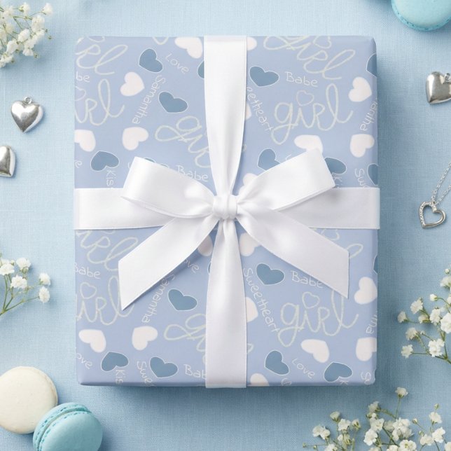 Papel De Regalo Pastel Blue Love Hearts (Romantic blue hearts with a playful vibe, the perfect wrapping for any occasion.)