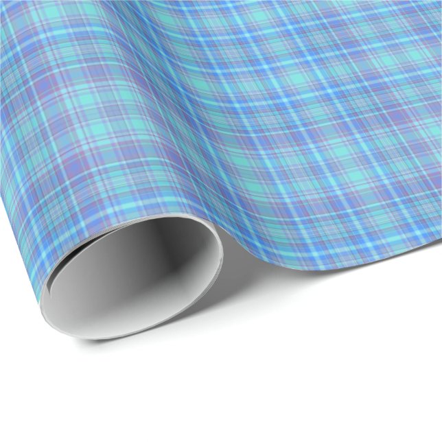 Papel De Regalo Pastel Blue Plaid Pattern (Esquina del rollo)