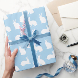 Papel De Regalo Pastel Blue With White Bunny Pattern Cute Easter