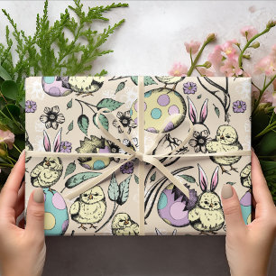 Papel De Regalo Pastel Chicas de Pascua y Arejas Confitadas, Huevo