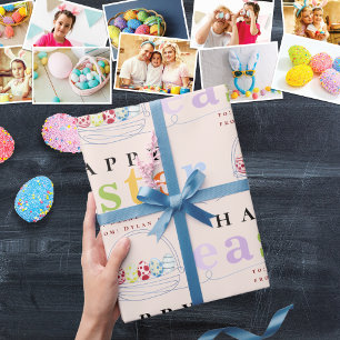 Papel De Regalo Pastel colorido moderno Cesta de Huevos de Pascua