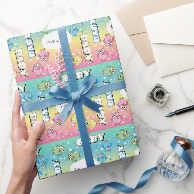 Papel De Regalo Pastel Cute Baby Polka Dot 🦉 Lechuzas (Regalar)
