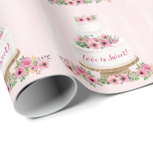 Papel De Regalo Pastel de Boda de acuarela rosa
