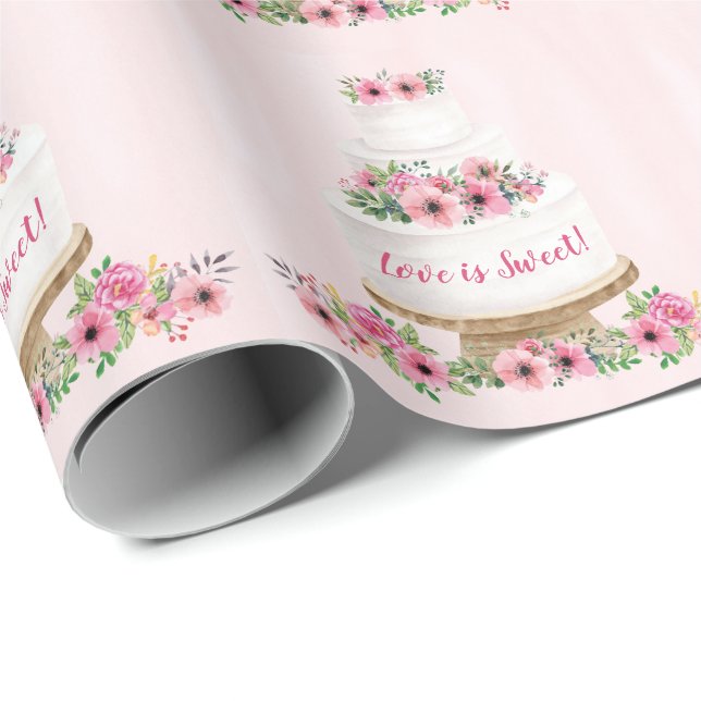 Papel De Regalo Pastel de Boda de acuarela rosa (Esquina del rollo)