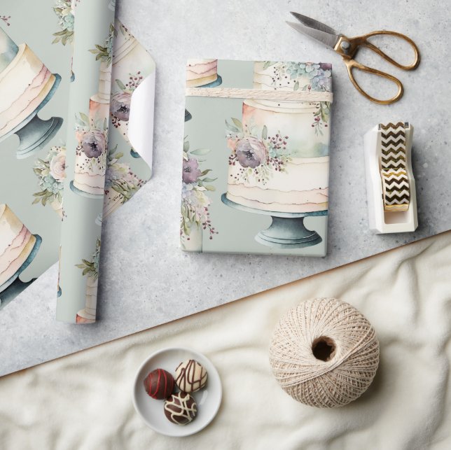 Papel De Regalo Pastel de boda elegante acuarela (Artesanía)
