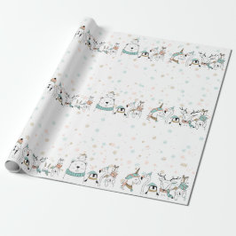Papel De Regalo Pastel de copos de nieve Navidades dulces animales
