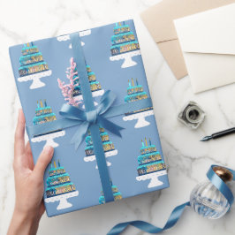 Papel De Regalo Pastel de Cumpleaños Azul de Capas