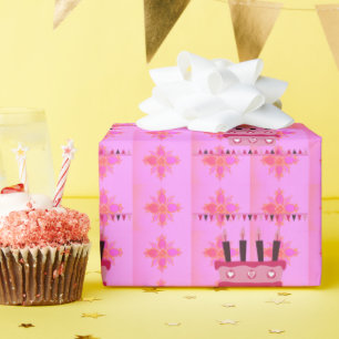 Papel De Regalo Pastel de cumpleaños con flores para el arte de su