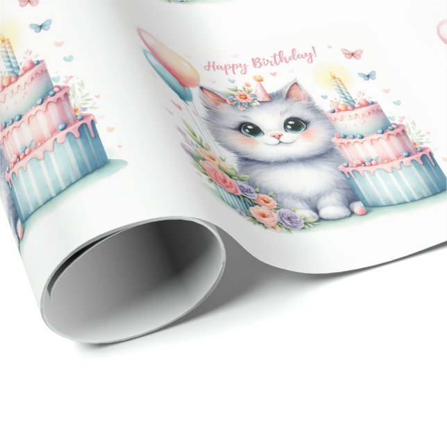 Papel De Regalo Pastel de cumpleaños de Pastel Kitten - Cumpleaños (Esquina del rollo)