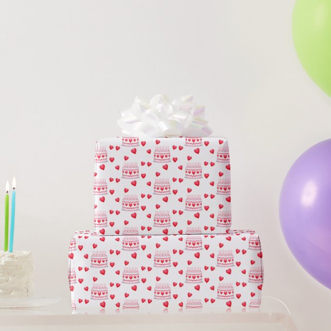Papel De Regalo Pastel de Cumpleaños del Día de San Valentín (Regalos de fiesta)