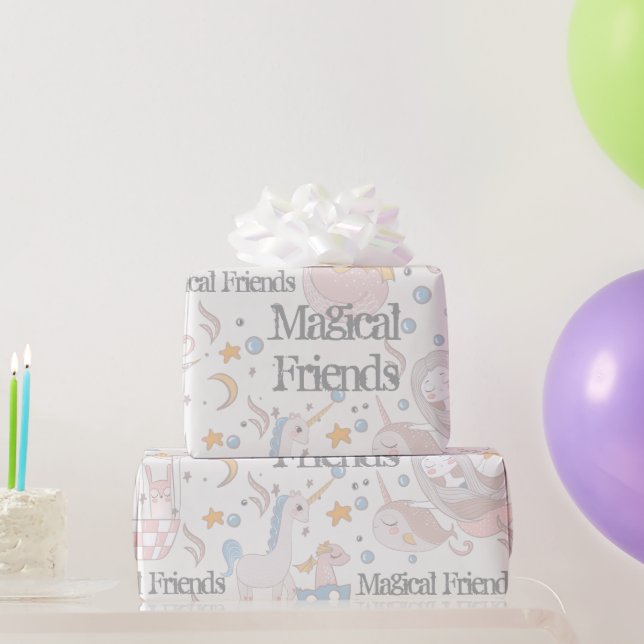 Papel De Regalo Pastel de Dragón de la Sirena de Narwhal Personali (Regalos de fiesta)