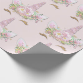 Papel De Regalo Pastel de flores de oro rosado de unicornio Purpur