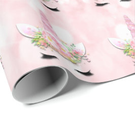 Papel De Regalo Pastel de flores rosadas de unicornio Purpurina de