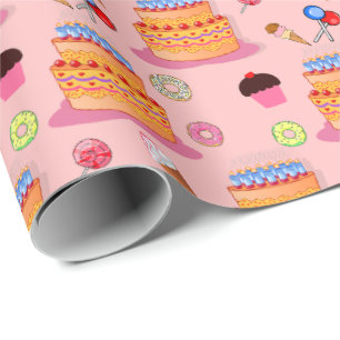 Papel De Regalo Pastel de fondo rosado Lollipop Helados Pasteles d