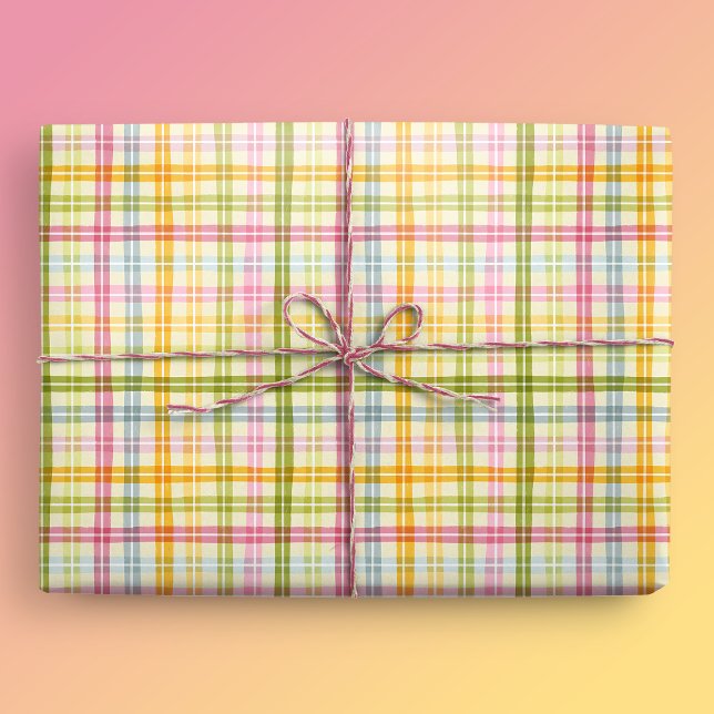 Papel De Regalo Pastel de guarnición (Spring Plaid Gift Mockup)