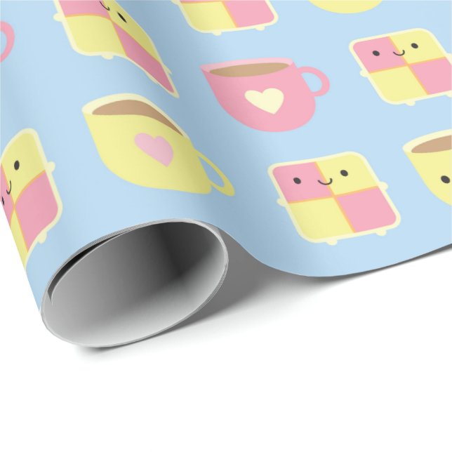 Papel De Regalo Pastel de Kawaii Battenberg y Copa de Té (Esquina del rollo)