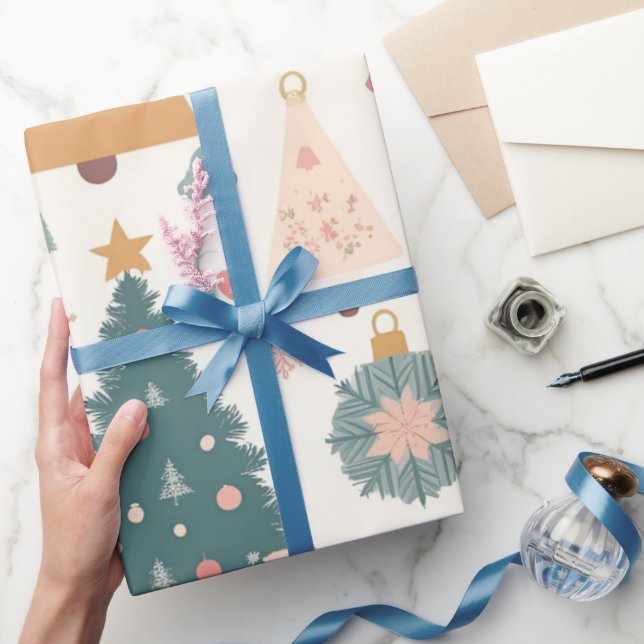 Papel De Regalo Pastel de Ornamentos de Árbol de Navidad (Regalar)