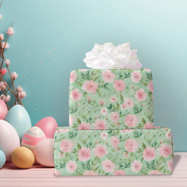 Papel De Regalo Pastel de Pascua Rosa y Florales Verdes