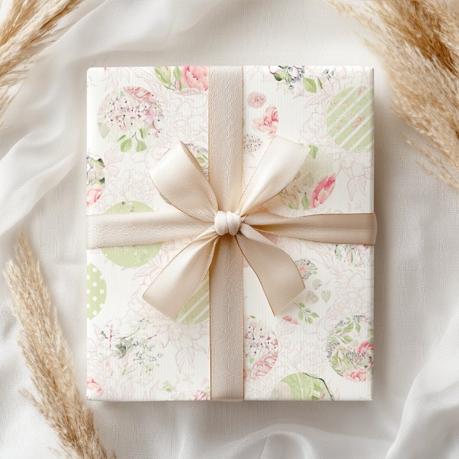 Papel De Regalo Pastel de Primavera Verde Rosa Shabby Floral (Subido por el creador)