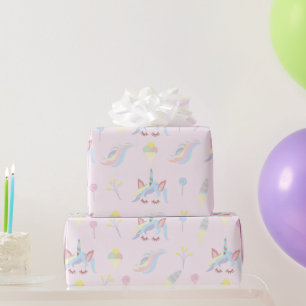 Papel De Regalo Pastel de unicornio arcoiris