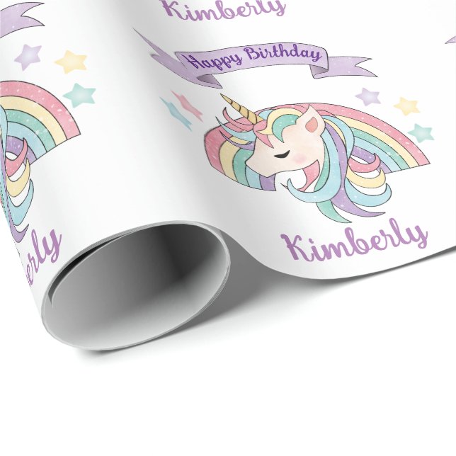 Papel De Regalo Pastel de Unicornio y arcoiris espumoso (Esquina del rollo)