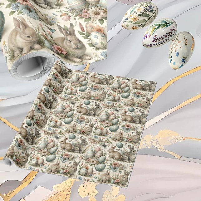 Papel De Regalo Pastel Easter Bunny Decorative Eggs Spring Floral  (Pastel Easter Bunny Decorative Eggs Spring Floral Wrapping Paper)