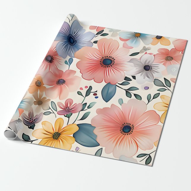 Papel De Regalo Pastel Floral Fantasía (Desenrollado)
