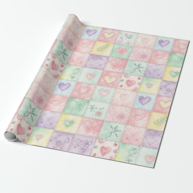 Papel De Regalo Pastel Floral Patchwork Picnic Pattern (3) (Desenrollado)