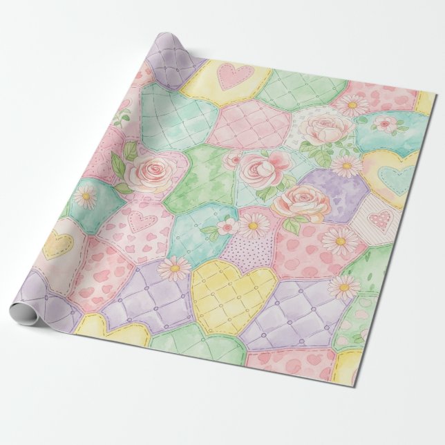 Papel De Regalo Pastel Floral Patchwork Picnic Pattern (4) (Desenrollado)