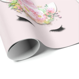 Papel De Regalo Pastel floral rosa de unicornio Purpurina parduzco