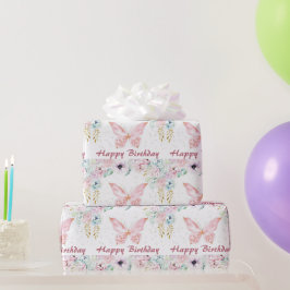 Papel De Regalo Pastel floral y mariposa bebé cumpleaños