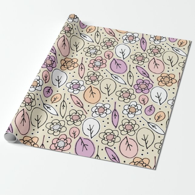 Papel De Regalo Pastel Florals y hojas (Desenrollado)