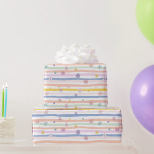 Papel De Regalo Pastel Flowers Stripes Bridal Baby Shower Chicas