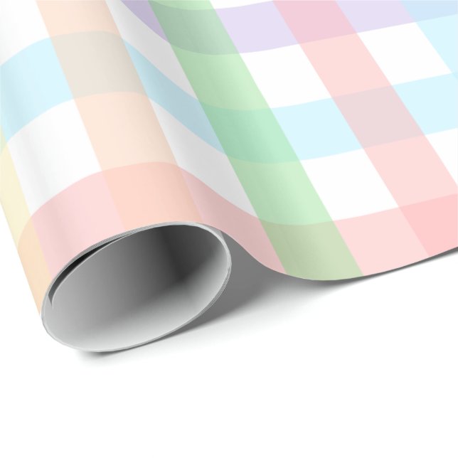 Papel De Regalo Pastel Gingham Stripes (Esquina del rollo)