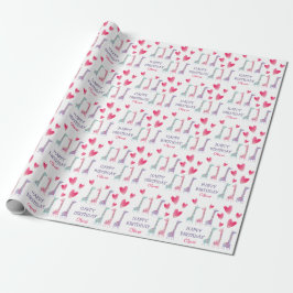 Papel De Regalo Pastel Giraffe Pink Hearts Kids Cumpleaños