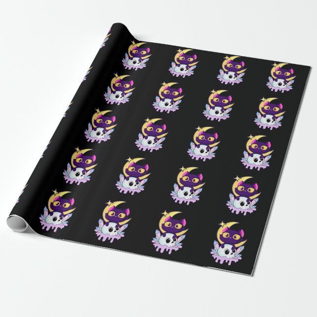 Papel De Regalo Pastel Gótico Moon Wiccan Animal Cat Skull (Desenrollado)