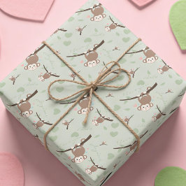 Papel De Regalo Pastel Green Monkey Valentine Wrapping Paper