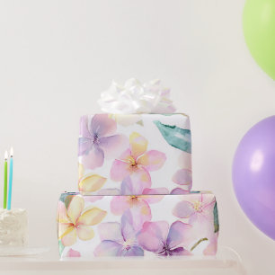 Papel De Regalo Pastel Hawaii Plumeria Púrpura Verde Frangipani