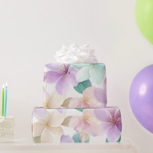 Papel De Regalo Pastel Hawaii Plumeria Púrpura Verde Frangipani