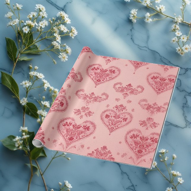Papel De Regalo Pastel Heart Motifs Delicate Floral Romantic Style (Pastel Heart Motifs Delicate Floral Romantic Style Wrapping Paper)