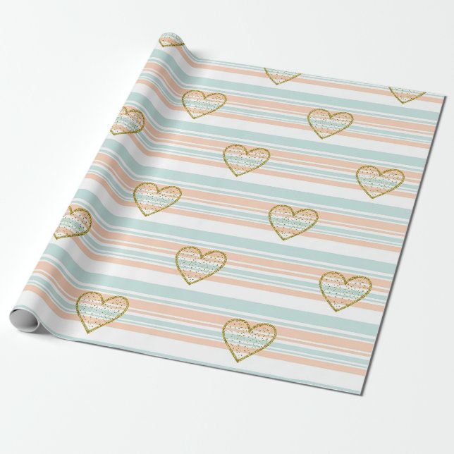 Papel De Regalo Pastel Heart Stripes Glitter Style Pattern (16) (Desenrollado)
