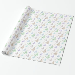 Papel De Regalo Pastel Mint Purple Peach Butterflies Cumpleaños